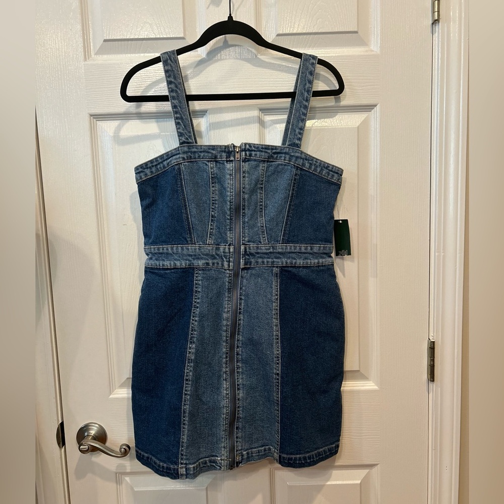 Wild Fable Mini Jean Denim Dress Zipper Front Size M Sleeveless Pockets
